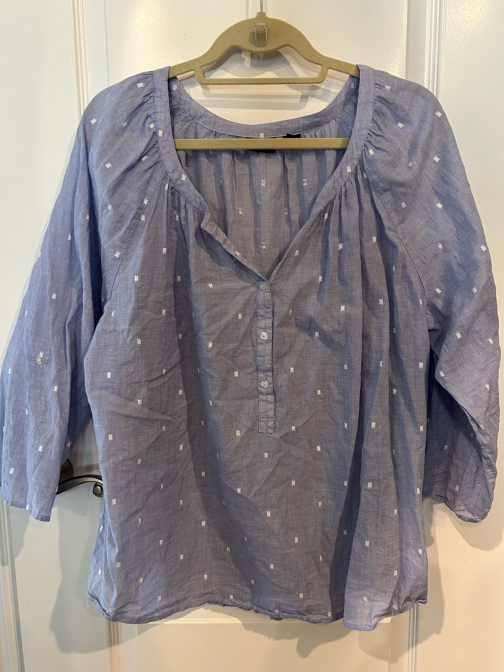 Westbound Light Blue Button Henley Tunic with White Dot Motif